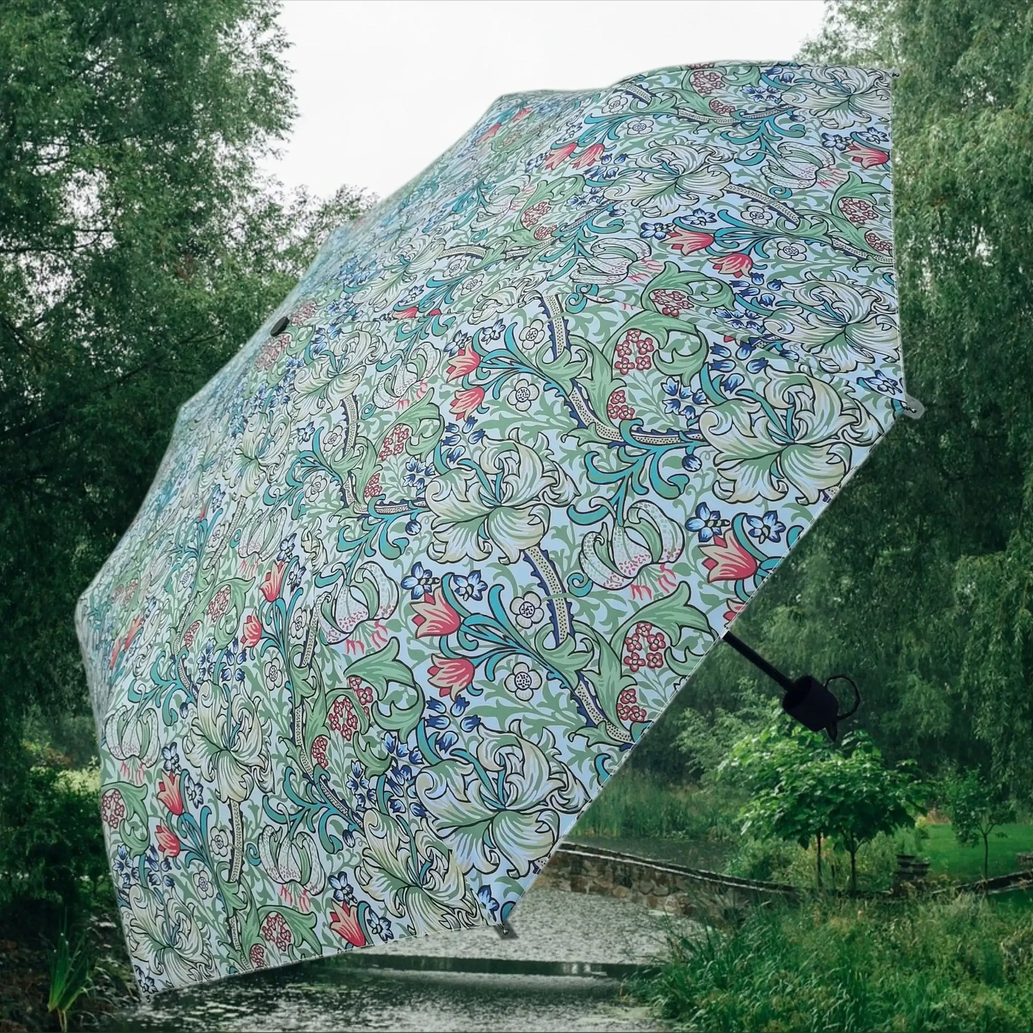 Signare Tapestry William Morris Golden Lily - Art Folding Umbrella Home & Garden > Parasols & Rain Umbrellas > William Morris Golden Lily Umbrella > Art Folding Umbrella > Blue Floral Brolly emmy-jane-boutique.myshopify.com