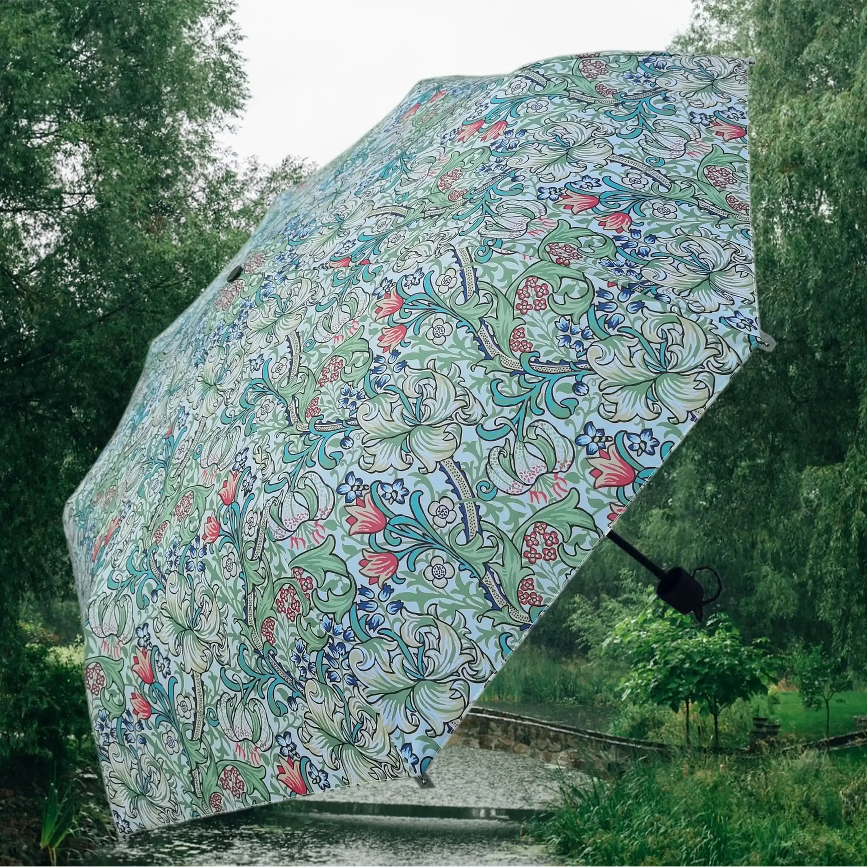 Signare Tapestry William Morris Golden Lily - Art Folding Umbrella Home & Garden > Parasols & Rain Umbrellas > William Morris Golden Lily Umbrella > Art Folding Umbrella > Blue Floral Brolly emmy-jane-boutique.myshopify.com