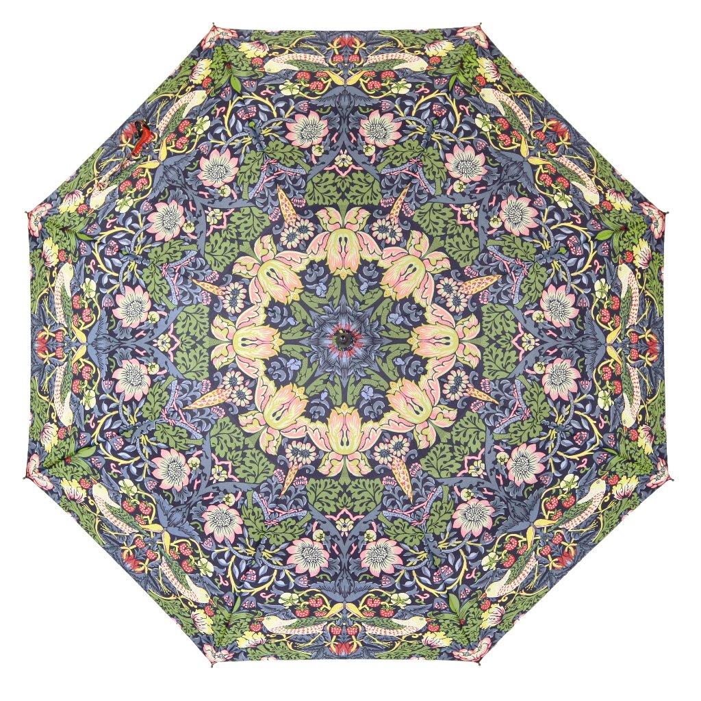 William Morris Strawberry Thief Blue - Art Folding Umbrella-2