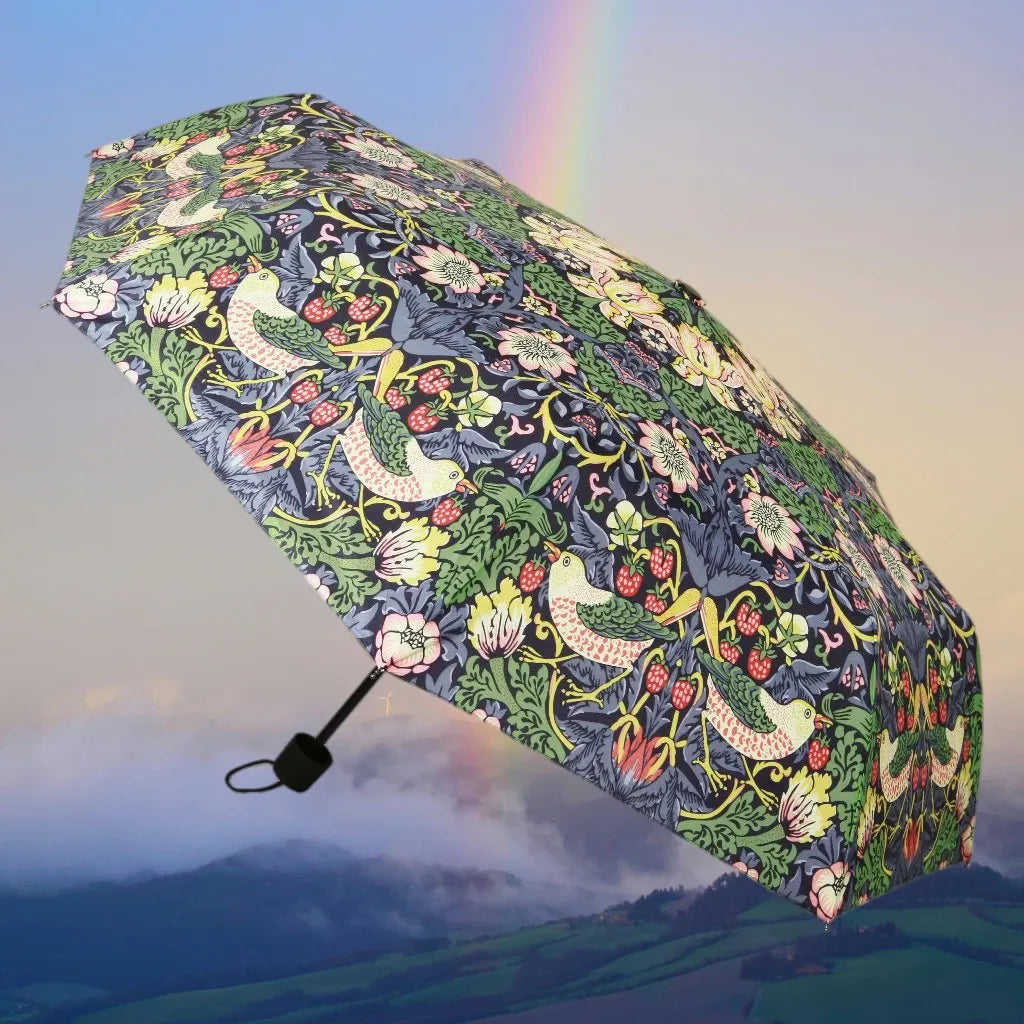 William Morris Strawberry Thief Blue - Art Folding Umbrella-0