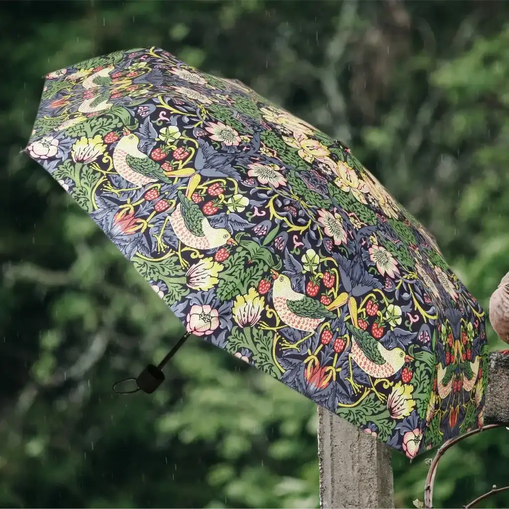 Signare Tapestry William Morris Strawberry Thief Blue - Art Folding Umbrella Home & Garden > Parasols & Rain Umbrellas > William Morris Strawberry Thief Umbrella > Art Folding Umbrella > Blue Floral Brolly emmy-jane-boutique.myshopify.com