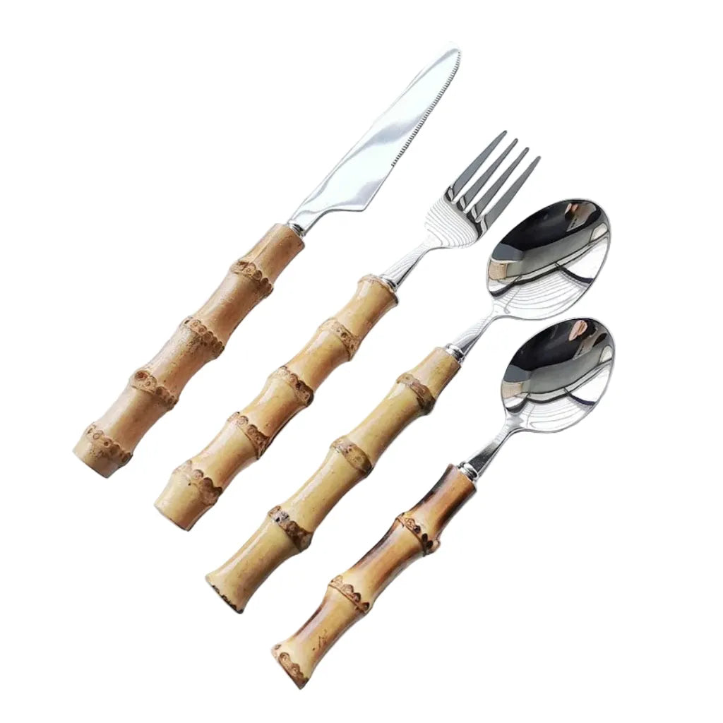 Nisu Home Bamboo Cutlery Set - Nakuti Cutlery Stainless Steel Home & Garden > Kitchen & Dining > Tableware > Cutlery > Cutlery Sets > Silver Stainless Steel Cutlery Sets > Bamboo Cutlery Set > Nakuti Cutlery emmy-jane-boutique.myshopify.com