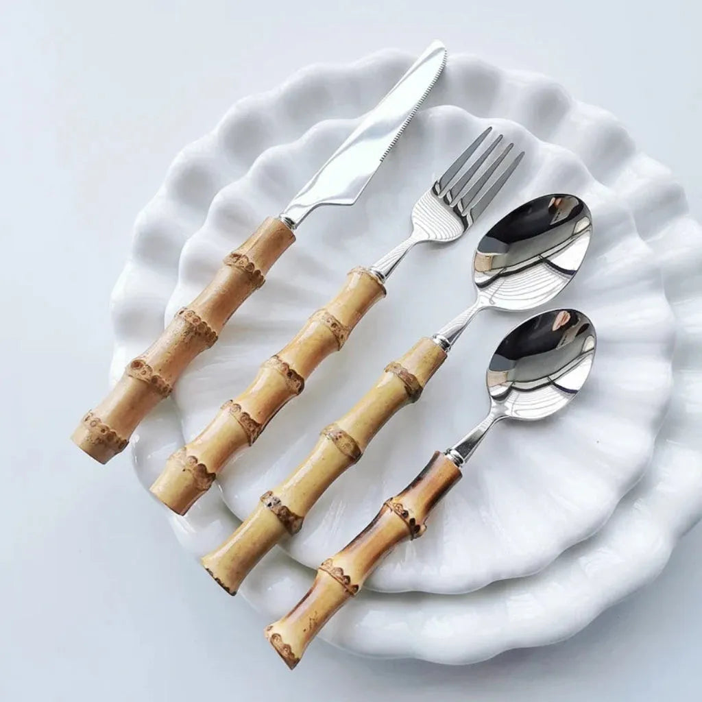 Nisu Home Bamboo Cutlery Set - Nakuti Cutlery Stainless Steel Home & Garden > Kitchen & Dining > Tableware > Cutlery > Cutlery Sets > Silver Stainless Steel Cutlery Sets > Bamboo Cutlery Set > Nakuti Cutlery emmy-jane-boutique.myshopify.com
