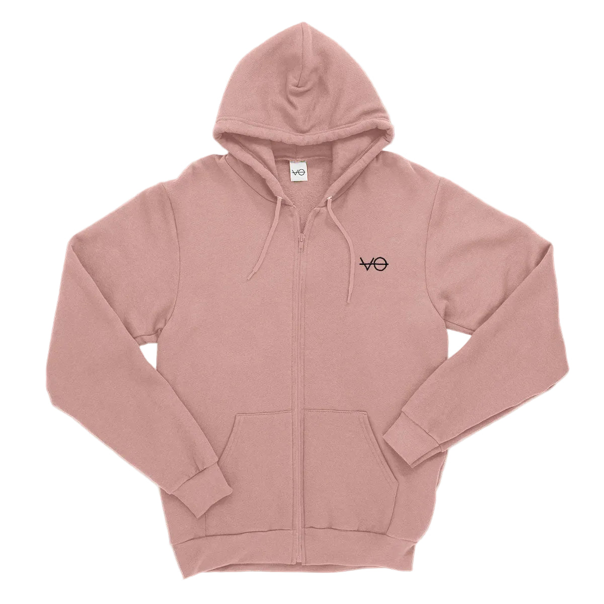 Pink hoodie with a logo on a white background