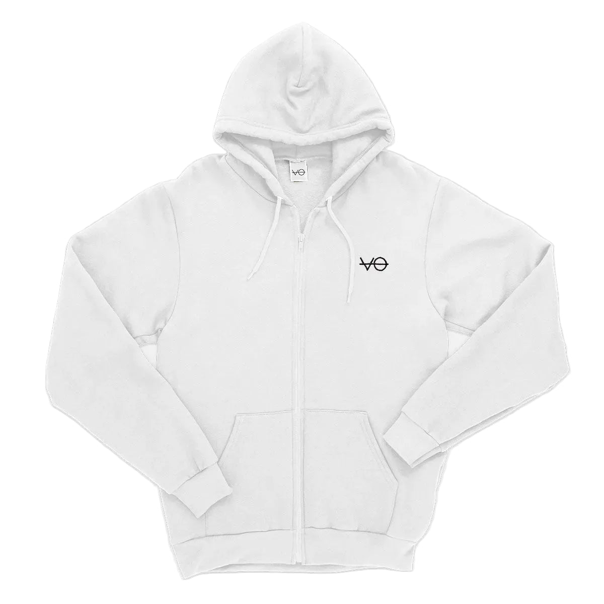 White hoodie with a logo on a white background