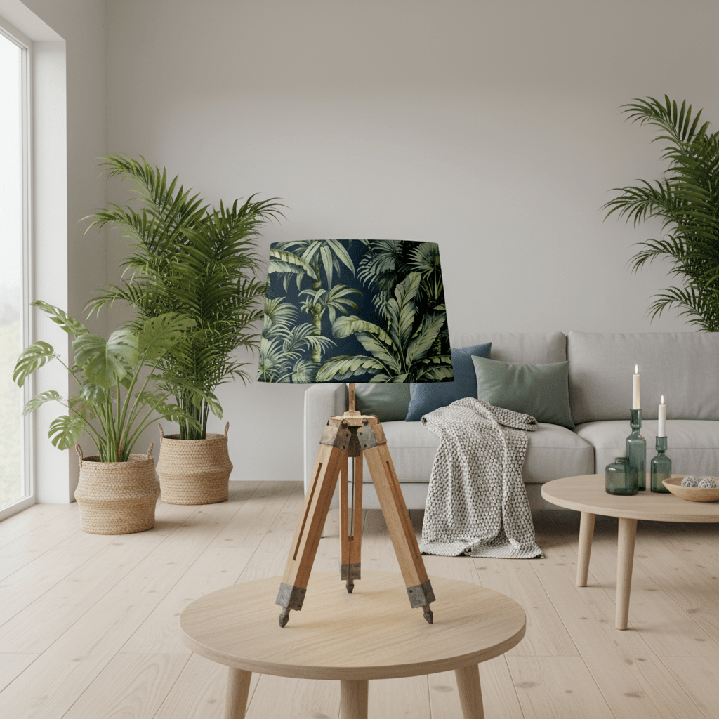 Velvet French Drum Lampshade with Tropical Print