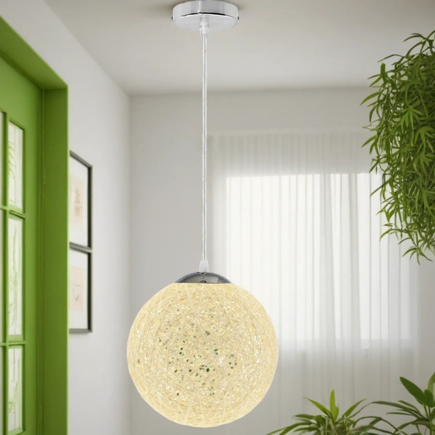 Modern Medium Cream Lattice Wicker Rattan Globe Ball Style Ceiling Pendant Light Lampshade~1809-0