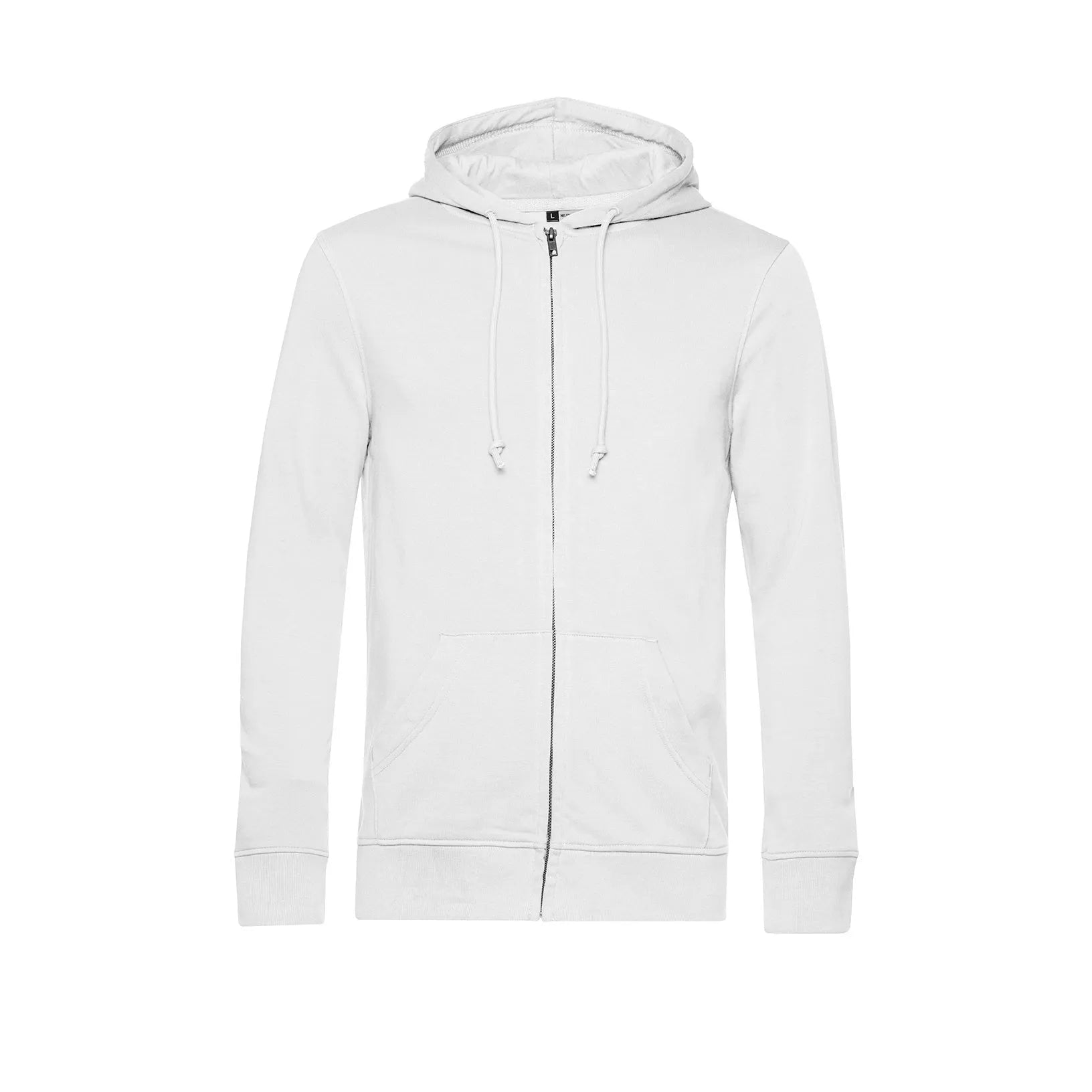 White hoodie with a zipper on a white background