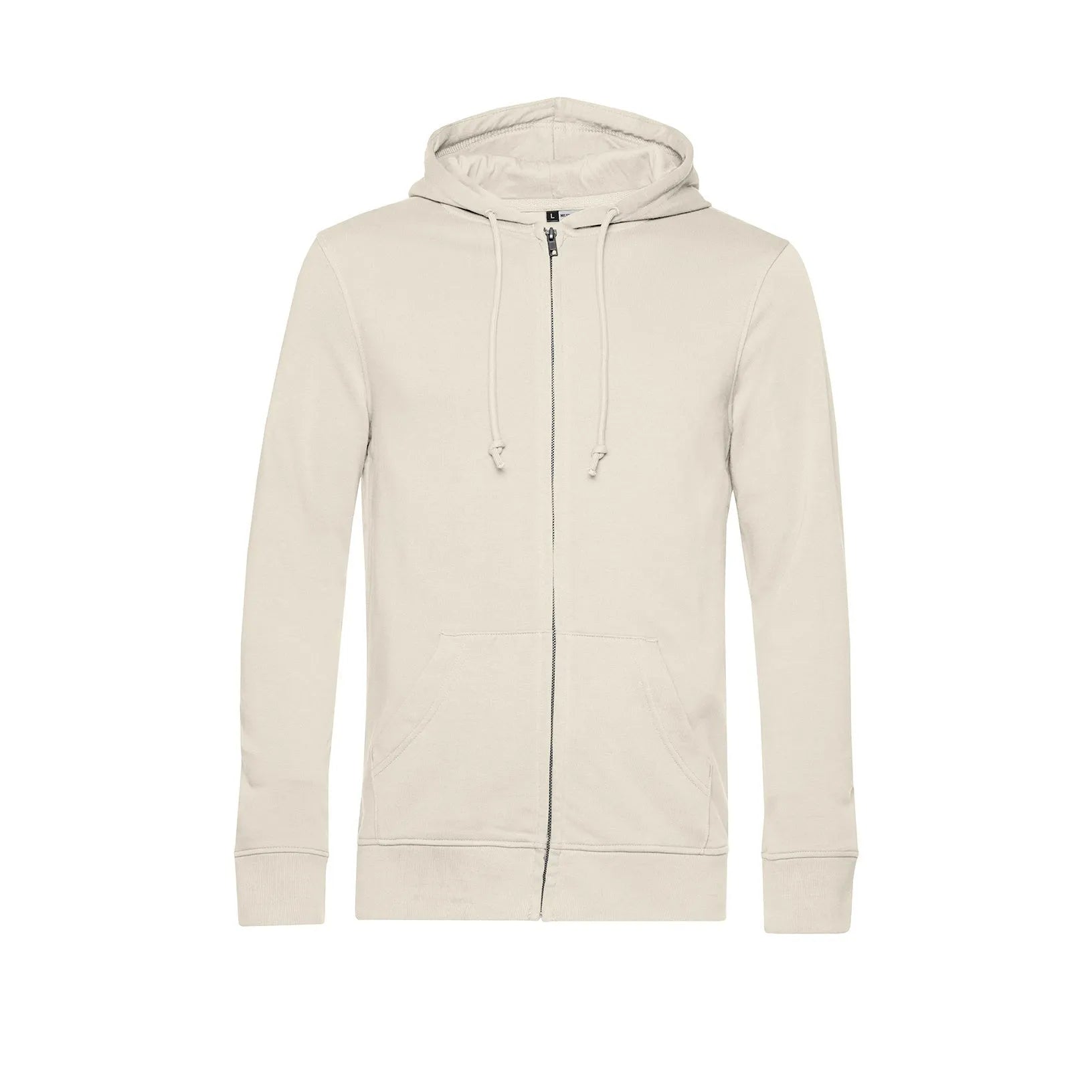 Beige hoodie with a zipper on a white background