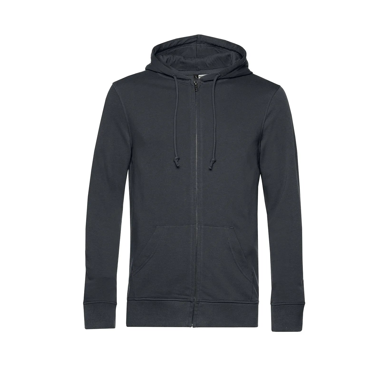 Black hoodie with a zipper on a white background