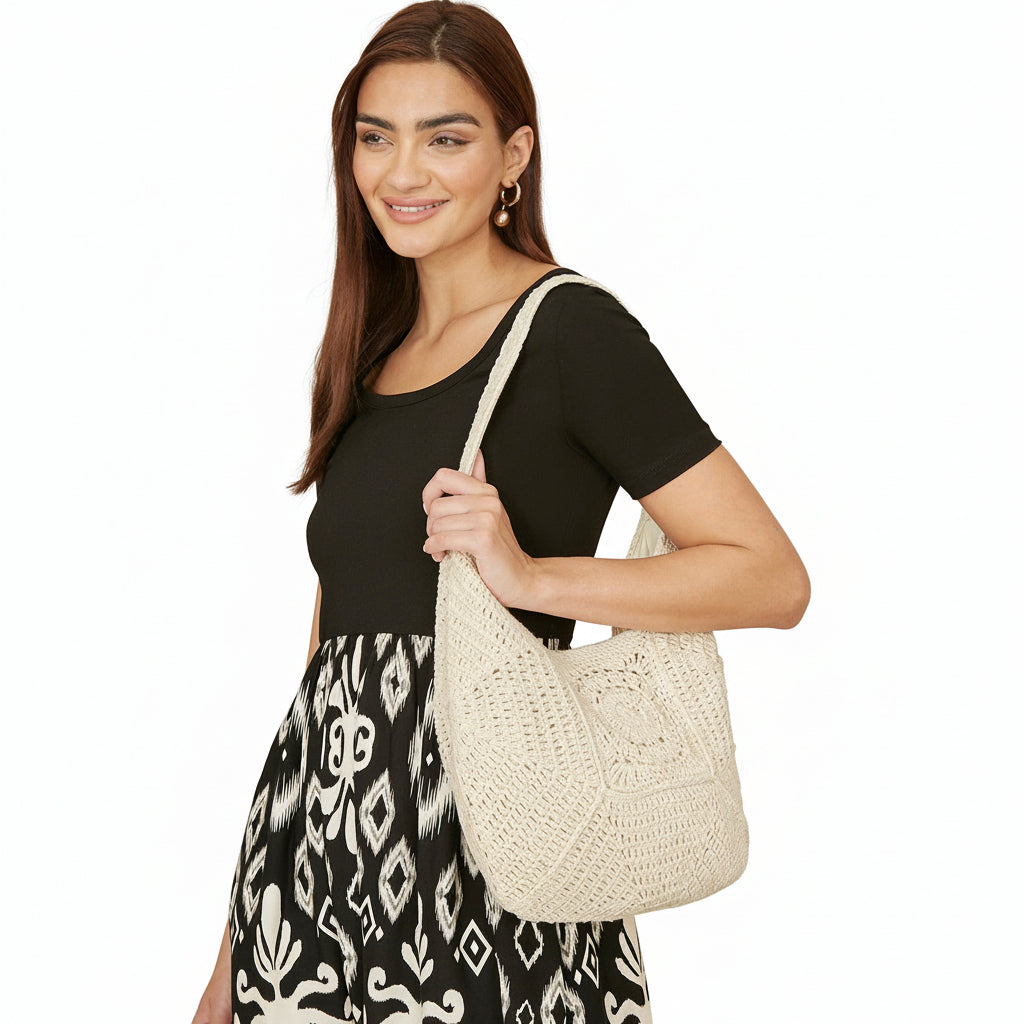 White Crochet Tote Bag Handmade Chic Summer Essential