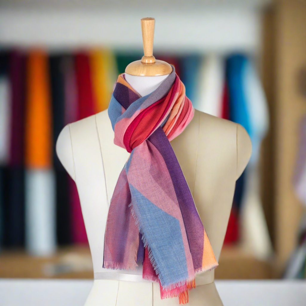 Abstract Peaks Merino Wool Scarf - Pink Multi