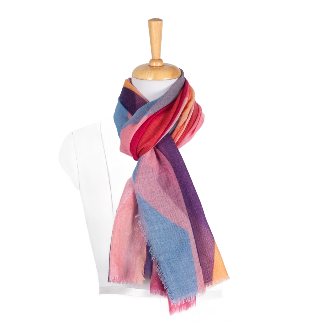 Merino Wool Scarf - Pink Multi Abstract Peaks