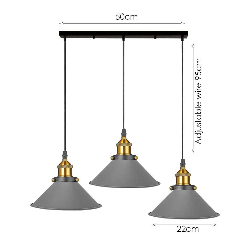 Industrial Pendant Light with 3 Heads Cone Style Chandelier ~1301-8