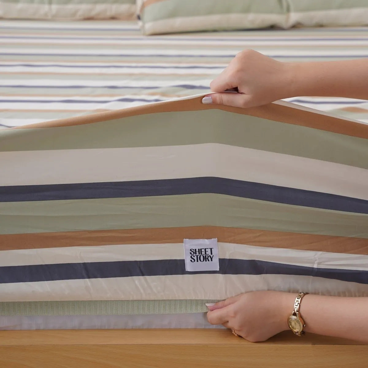 SHEET STORY Bamboo & Cotton Fitted Sheet - Ackly Bamboo Harmony Stripe Home & Garden > Linens & Bedding > Bedding > Bed Sheets > Fitted Sheets > Bamboo & Cotton Sheets > Striped Cotton Fitted Sheets emmy-jane-boutique.myshopify.com