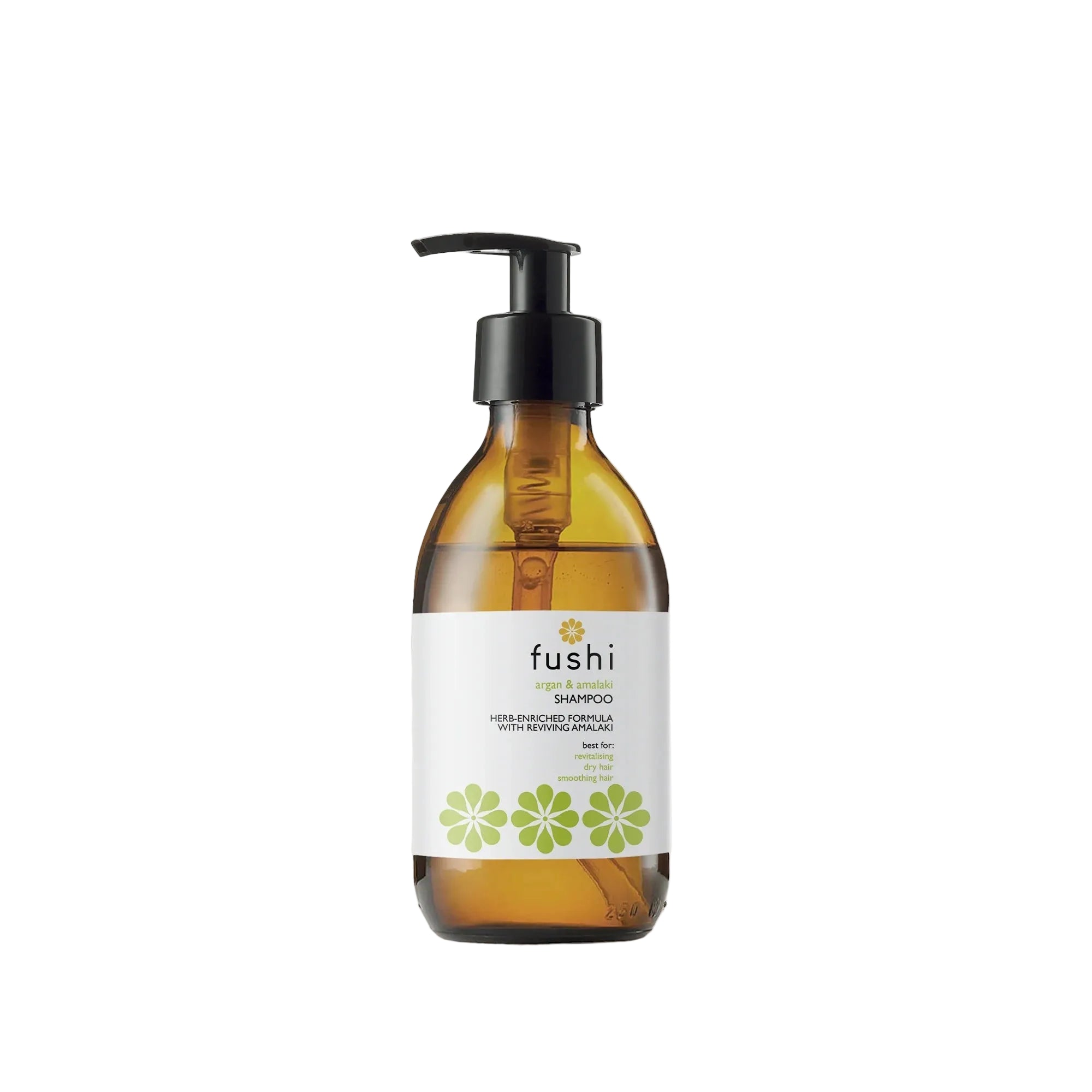 Fushi shampoo bottle with pump on a white background