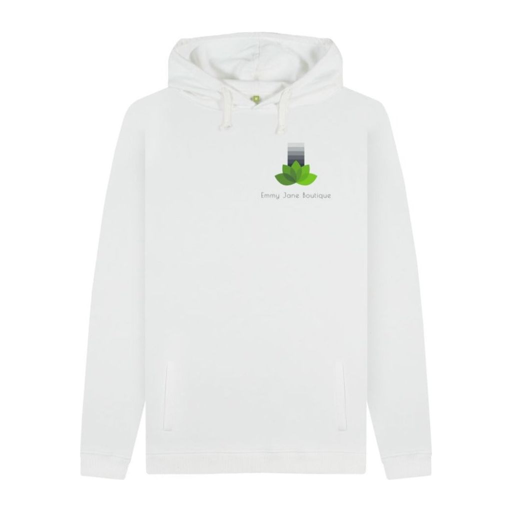 White Mens Organic Cotton Hoodie - Ejb eco - Vegan Friendly - 5 Colours