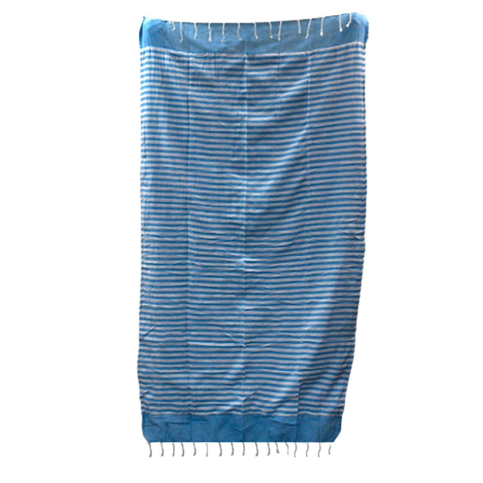 Blue and white striped towel on a white background