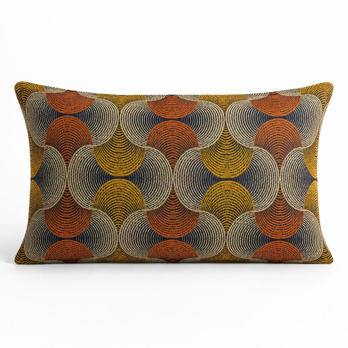 Urban Swirl cotton lumbar cushion cover with geometric pattern