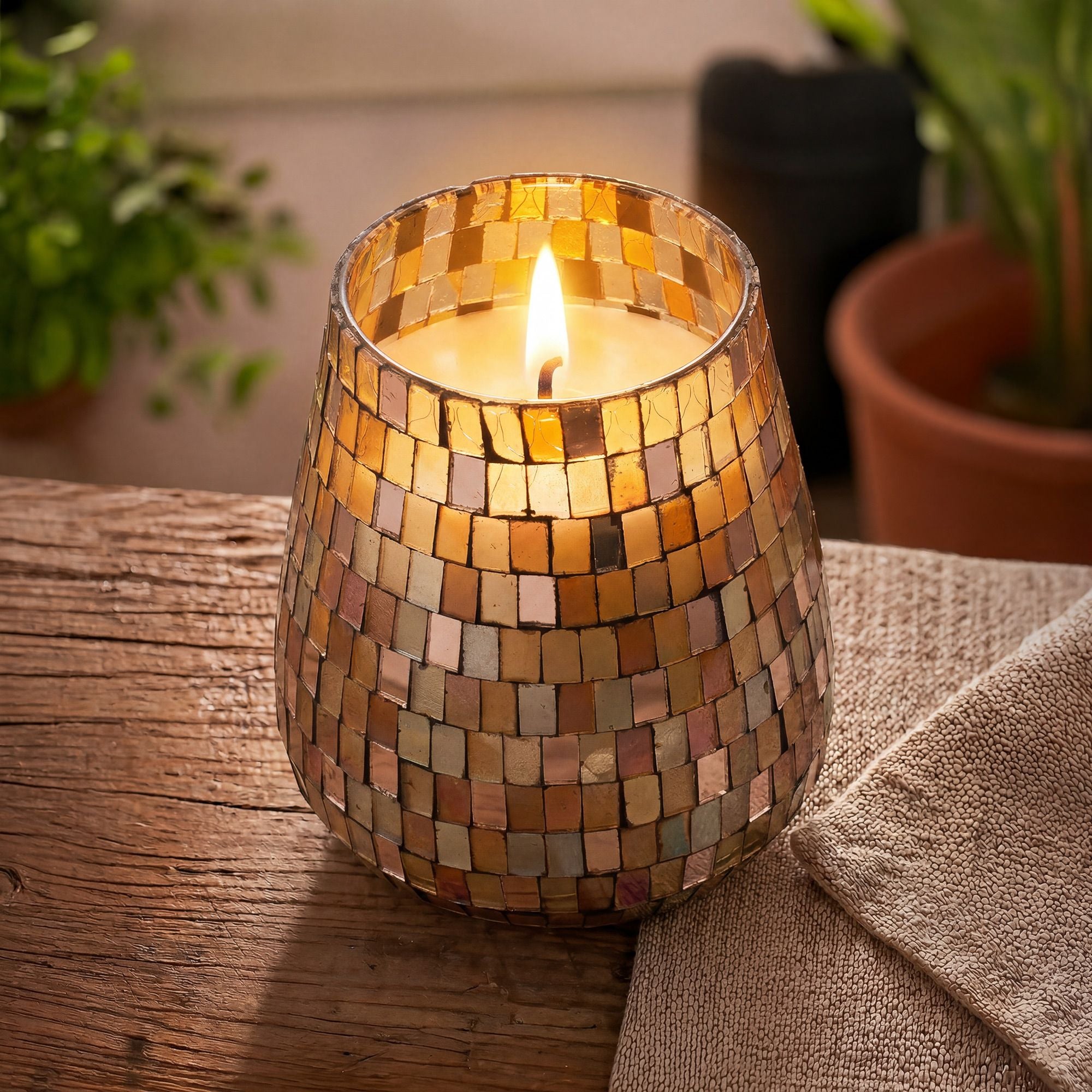 Amber Mosaic Glass Jar Candle