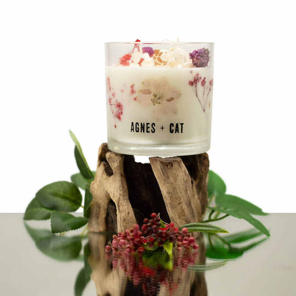 candle with flower inside