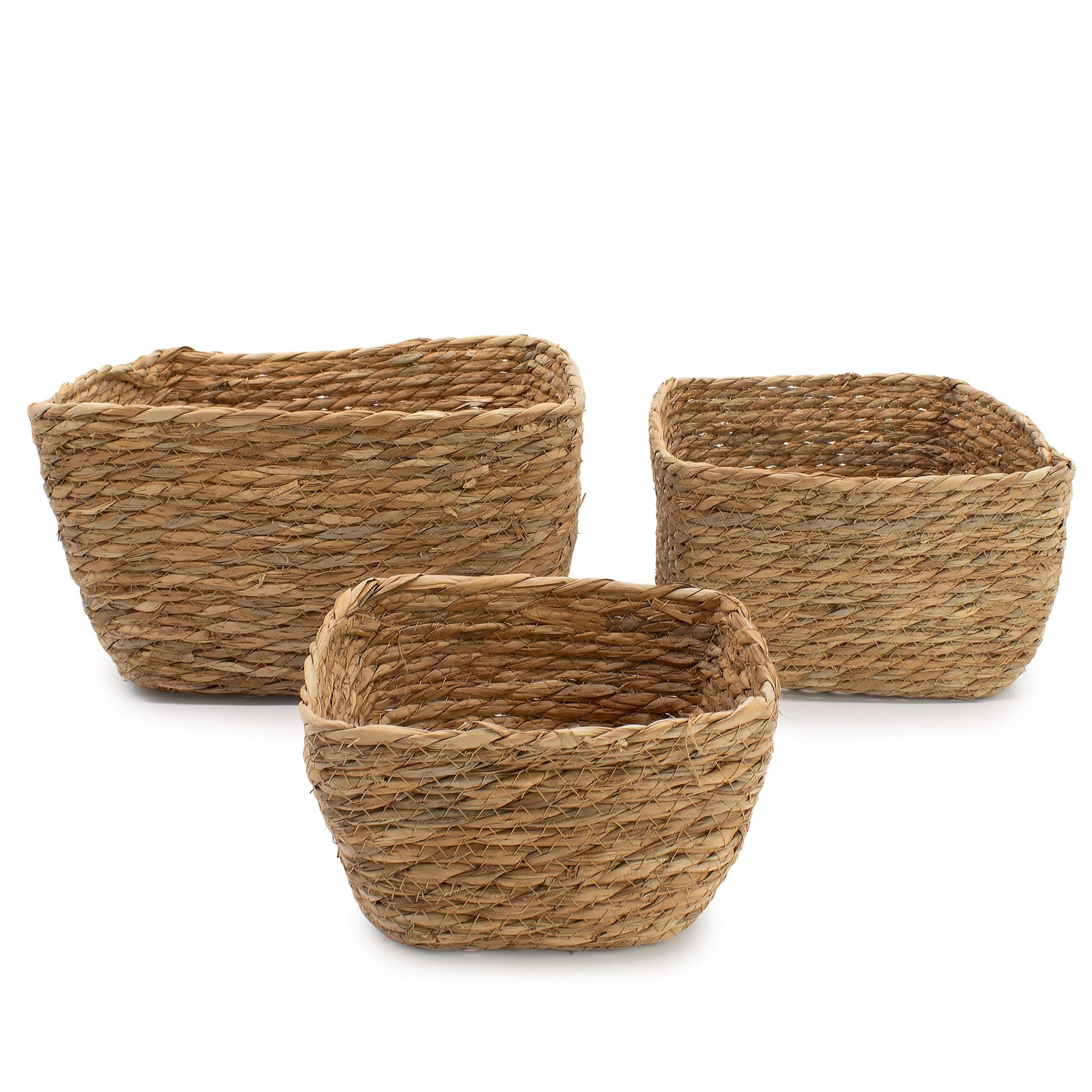 Natural Seagrass Square Storage Baskets Set of 3