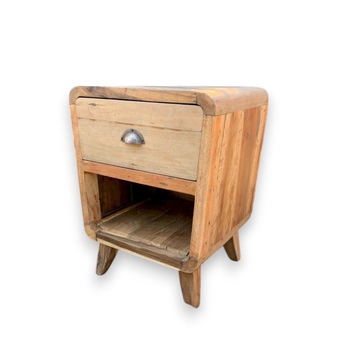 Wooden nightstand with a drawer on a white background
