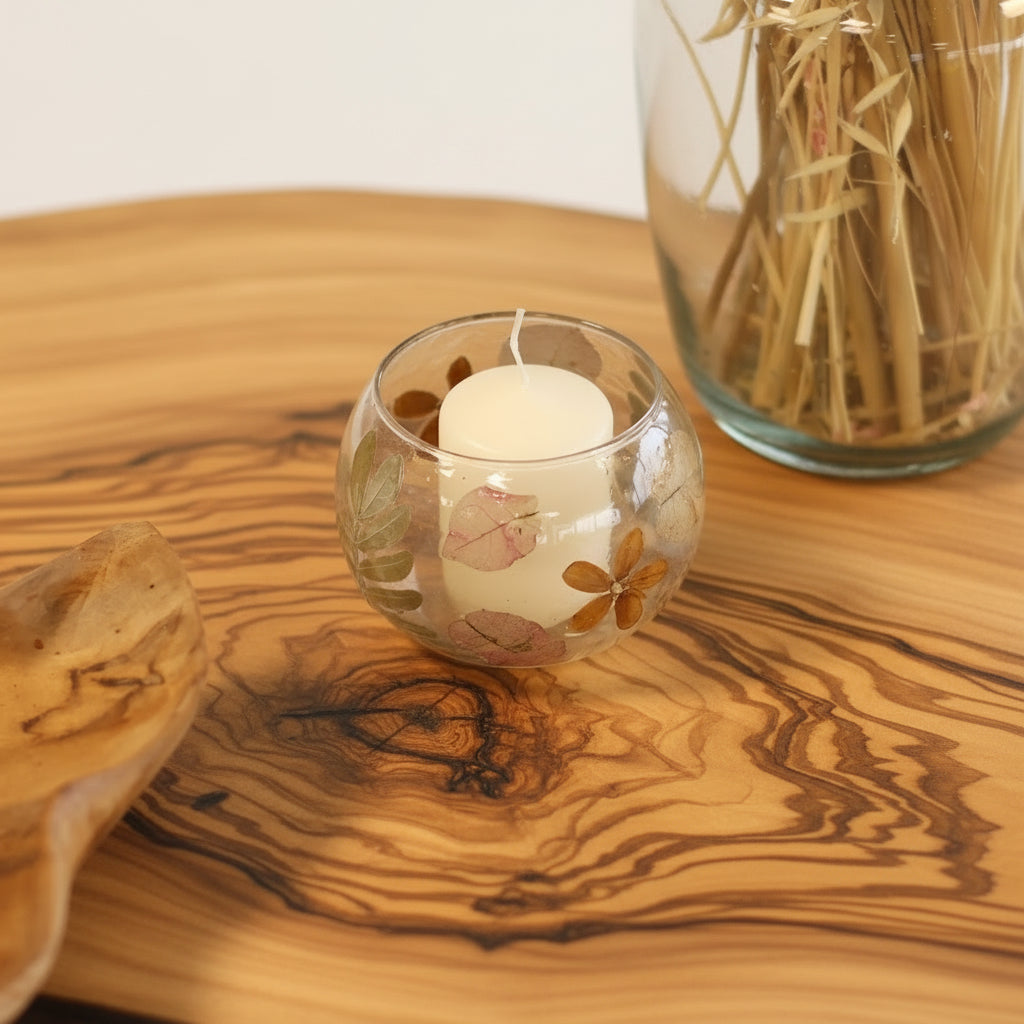 Natural Floral Glass - Bowl Candle Holder 