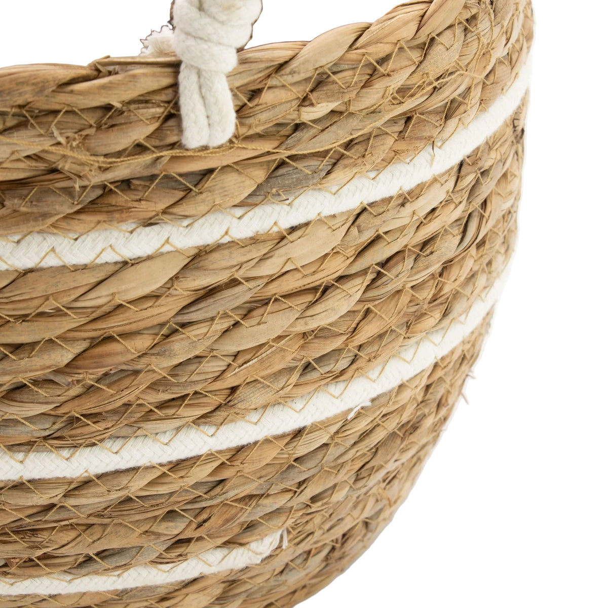 Close-up of the natural basket weave and white horizontal stripes