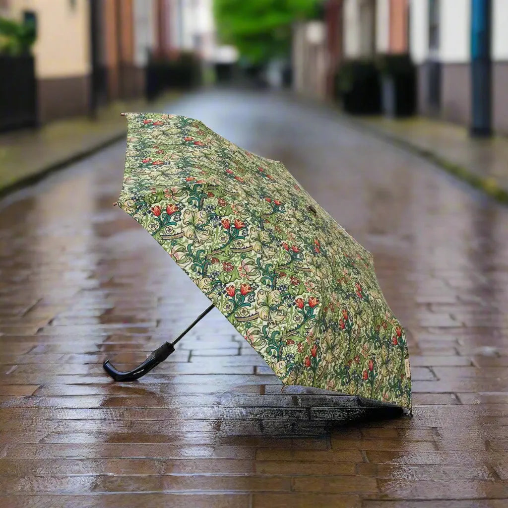 Signare Tapestry William Morris Golden Lily - Automatic Folding Umbrella Home & Garden > Parasols & Rain Umbrellas > William Morris Golden Lily Umbrella > Art Folding Umbrella > Blue Floral Brolly emmy-jane-boutique.myshopify.com