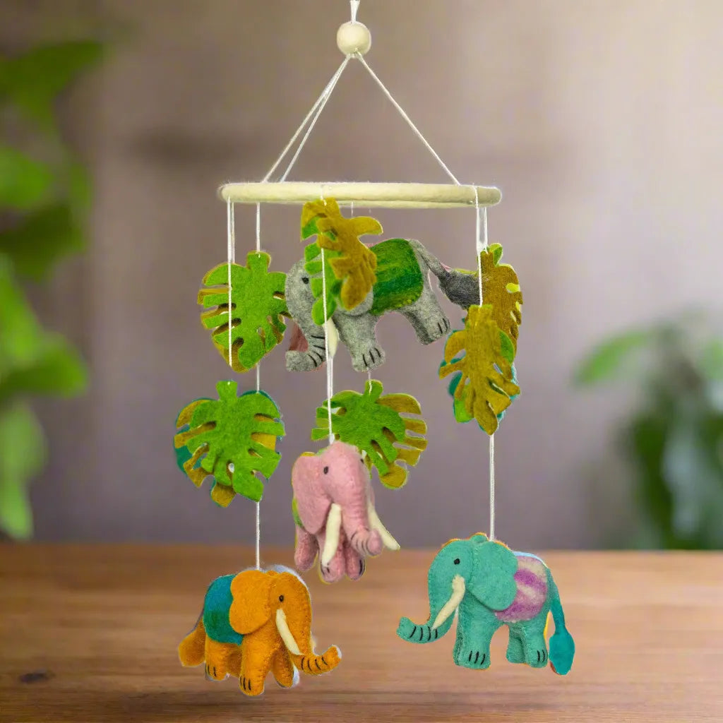 Ancient Wisdom Handmade Felt Mobile - Elephant Jungle - Ethically Made & Sustainably Sourced Baby & Toddler > Baby Toys & Activity Equipment > Baby Mobiles > Handmade Felt Mobiles emmy-jane-boutique.myshopify.com