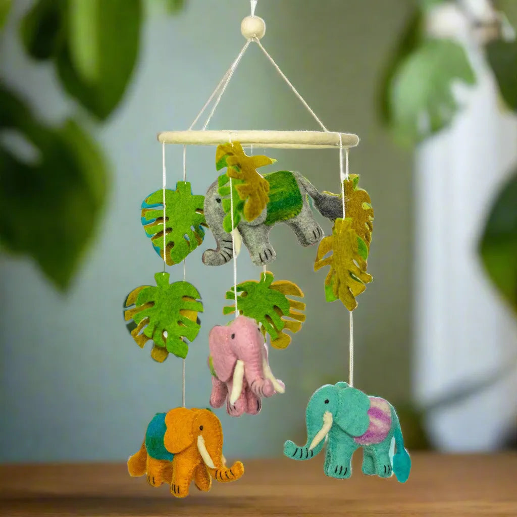 Ancient Wisdom Handmade Felt Mobile - Elephant Jungle - Ethically Made & Sustainably Sourced Baby & Toddler > Baby Toys & Activity Equipment > Baby Mobiles > Handmade Felt Mobiles emmy-jane-boutique.myshopify.com