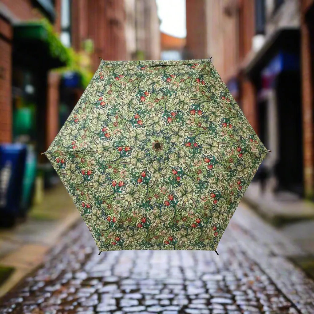 Signare Tapestry William Morris Golden Lily - Automatic Folding Umbrella Home & Garden > Parasols & Rain Umbrellas > William Morris Golden Lily Umbrella > Art Folding Umbrella > Blue Floral Brolly emmy-jane-boutique.myshopify.com