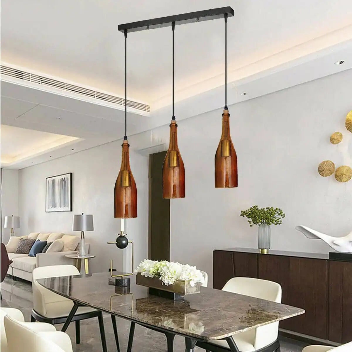 LEDSone Industrial Wine Bottle Cluster Pendant Light - 3 Glass Lampshade Home & Garden > Lighting > Lighting Fixtures > Ceiling Light Fixtures > Ceiling Lights > Pendant Lights > Glass Bottle Lights emmy-jane-boutique.myshopify.com