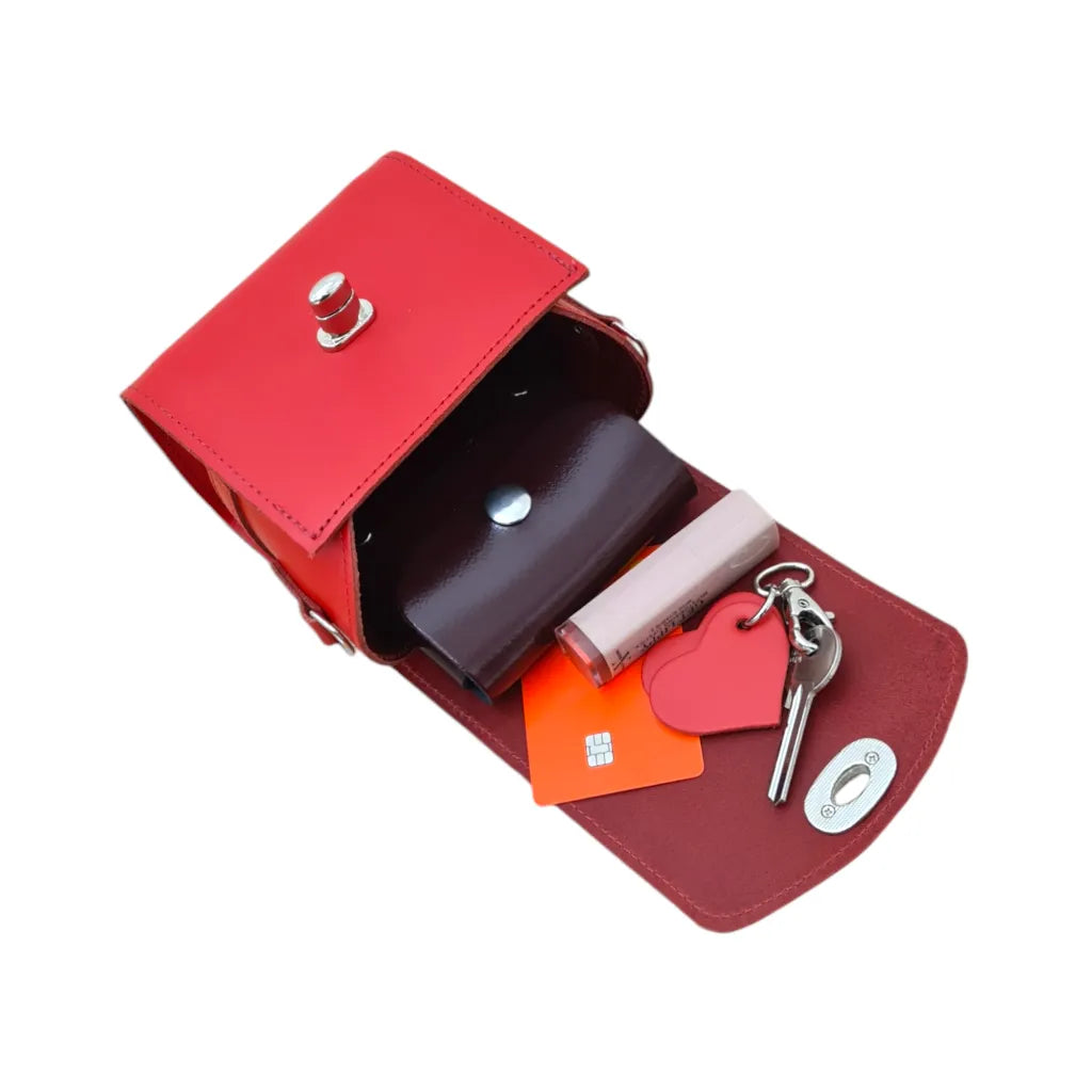 Zatchels Bauble Handmade Leather Handbag - Love Hearts - Pillar Box Red Clothing & Accessories > Handbags, Wallets & Cases > Handbags > Shoulder Bags > Handmade Leather Handbags > Red Handbags > 3 Way Bags Shoulder Cross Body Clutch emmy-jane-boutique.myshopify.com