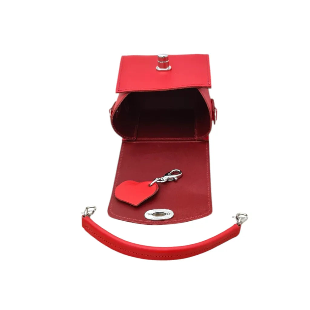 Zatchels Bauble Handmade Leather Handbag - Love Hearts - Pillar Box Red Clothing & Accessories > Handbags, Wallets & Cases > Handbags > Shoulder Bags > Handmade Leather Handbags > Red Handbags > 3 Way Bags Shoulder Cross Body Clutch emmy-jane-boutique.myshopify.com
