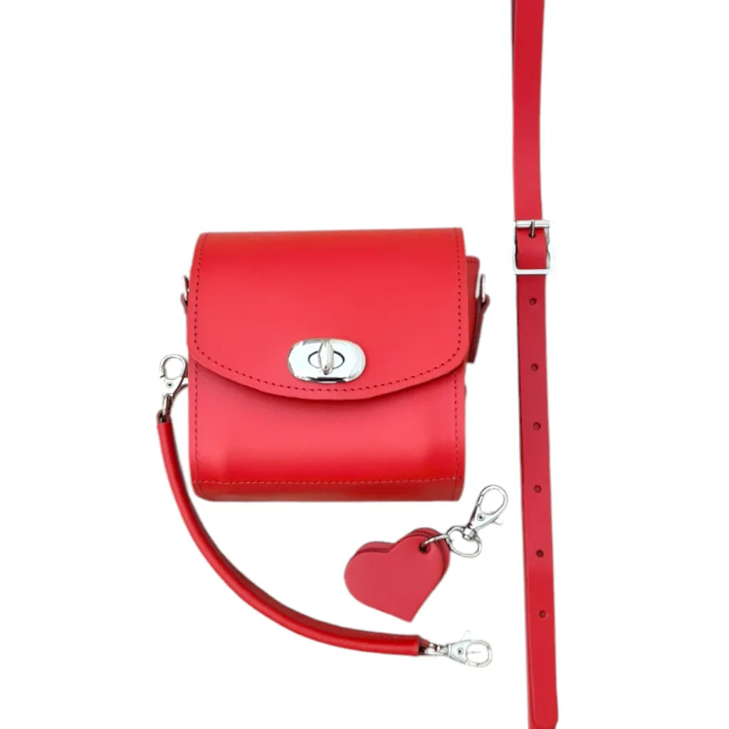 Zatchels Bauble Handmade Leather Handbag - Love Hearts - Pillar Box Red Clothing & Accessories > Handbags, Wallets & Cases > Handbags > Shoulder Bags > Handmade Leather Handbags > Red Handbags > 3 Way Bags Shoulder Cross Body Clutch emmy-jane-boutique.myshopify.com