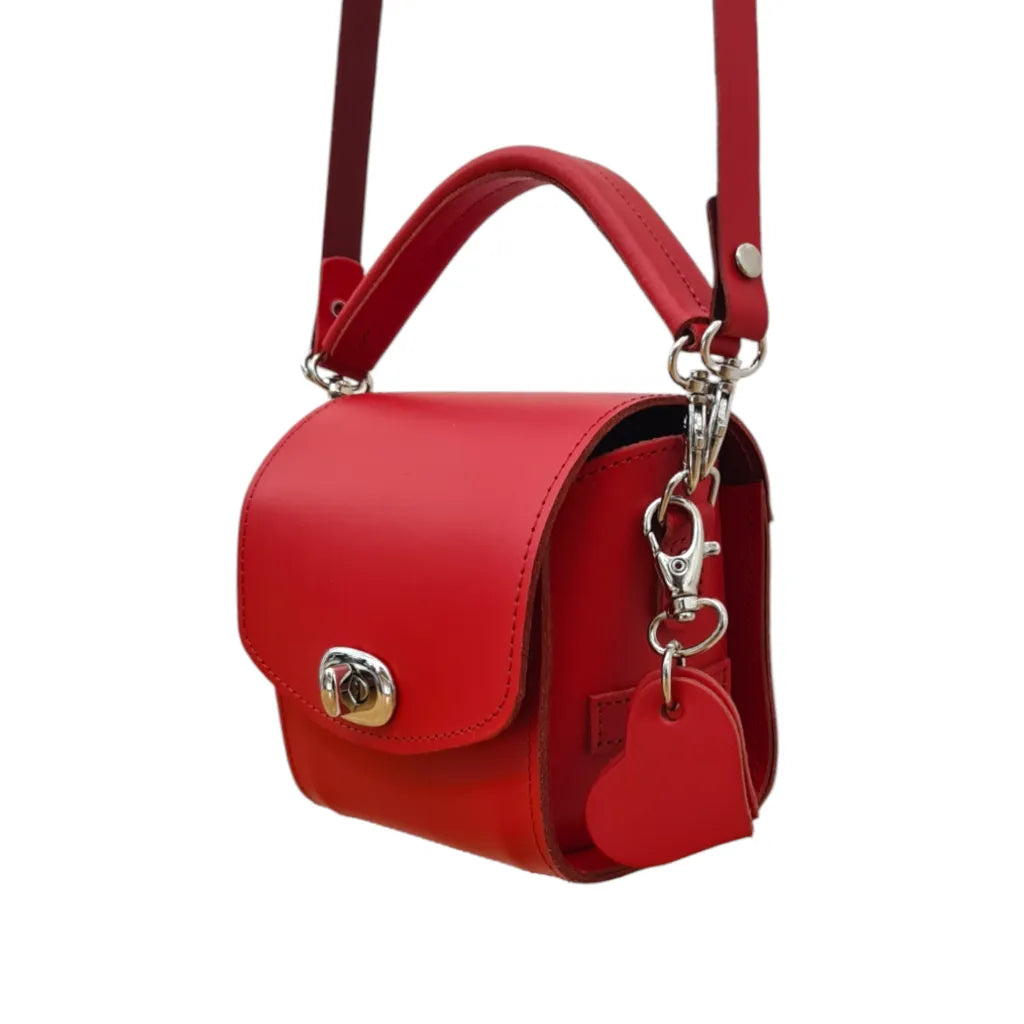 Zatchels Bauble Handmade Leather Handbag - Love Hearts - Pillar Box Red Clothing & Accessories > Handbags, Wallets & Cases > Handbags > Shoulder Bags > Handmade Leather Handbags > Red Handbags > 3 Way Bags Shoulder Cross Body Clutch emmy-jane-boutique.myshopify.com