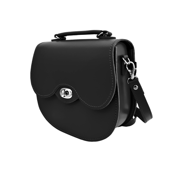 Handmade Leather Twist Lock Saddle Bag - Black-2