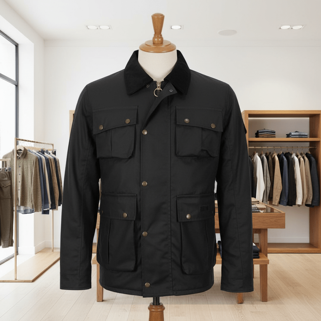 Blackwax jacket on a mannequin in a men's clothing store setting