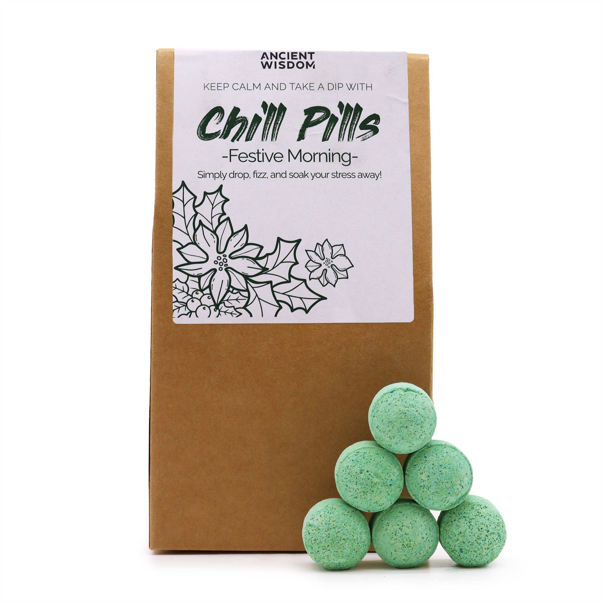 Christmas Bath Bombs - Festive Chill Pills Xmas Gift - Plastic-Free & Vegan