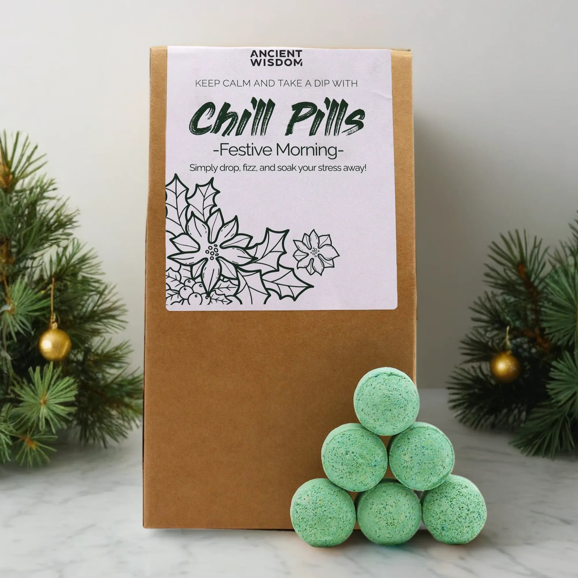 Christmas Bath Bombs - Festive Chill Pills Xmas Gift - Plastic-Free & Vegan