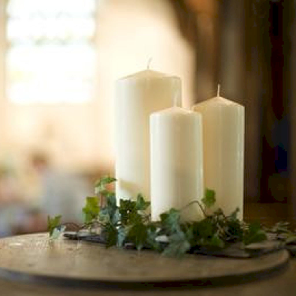 Emmy Jane Boutique - Traditional Church Candles - Ivory - Long Burning - 6 Shapes & Sizes. Made in Germany by a traditional family firm. Only the purest of ingredients are used to produce our Church Candles. Each candle has a classic Ivory design to give that traditional warm design to any room. They have a high stearic content which helps harden the candles and extend the burn time. Perfect for Christmas, Easter, Valentines, and weddings.