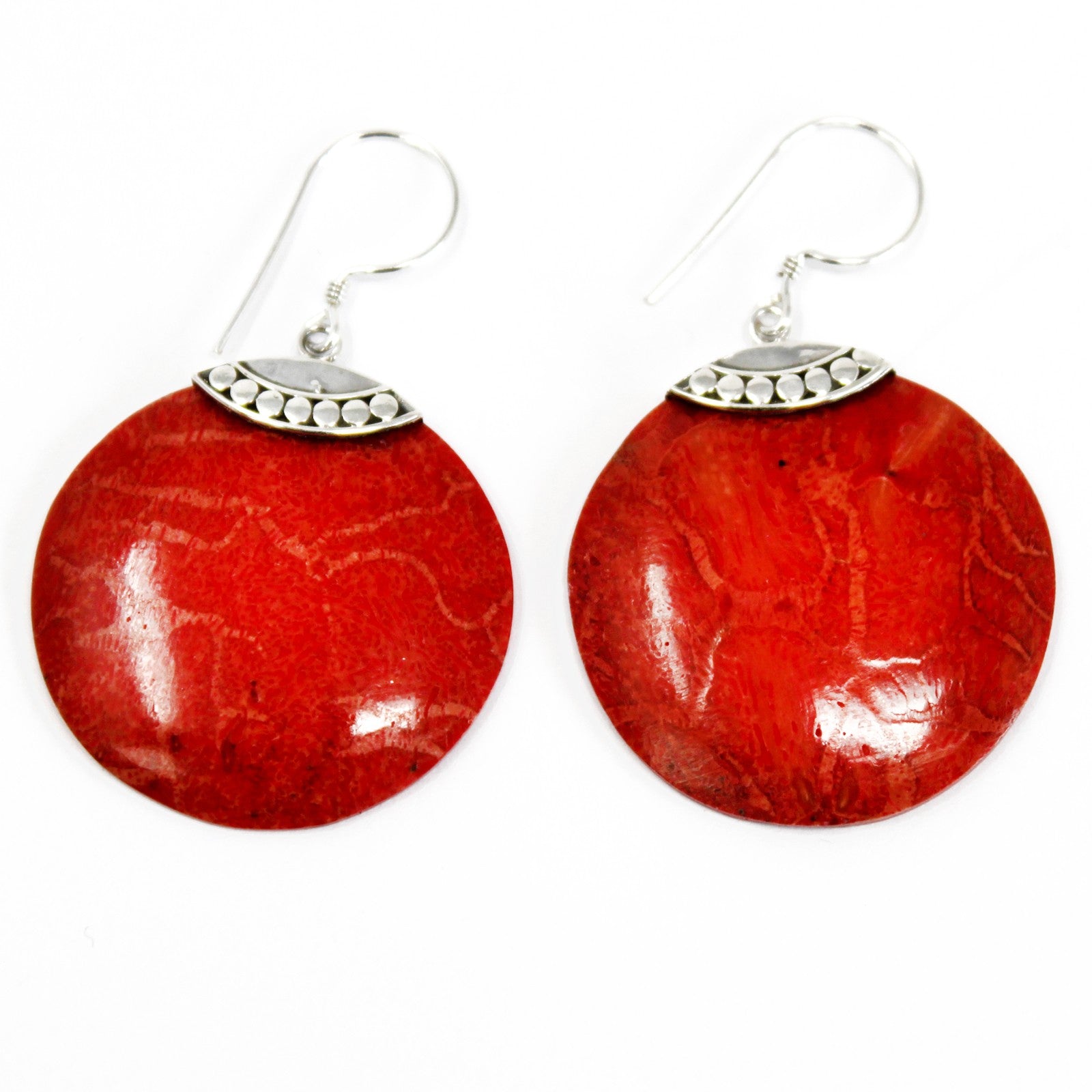 Red Coral Imitation - 925 Silver Earrings - Handmade in Bali