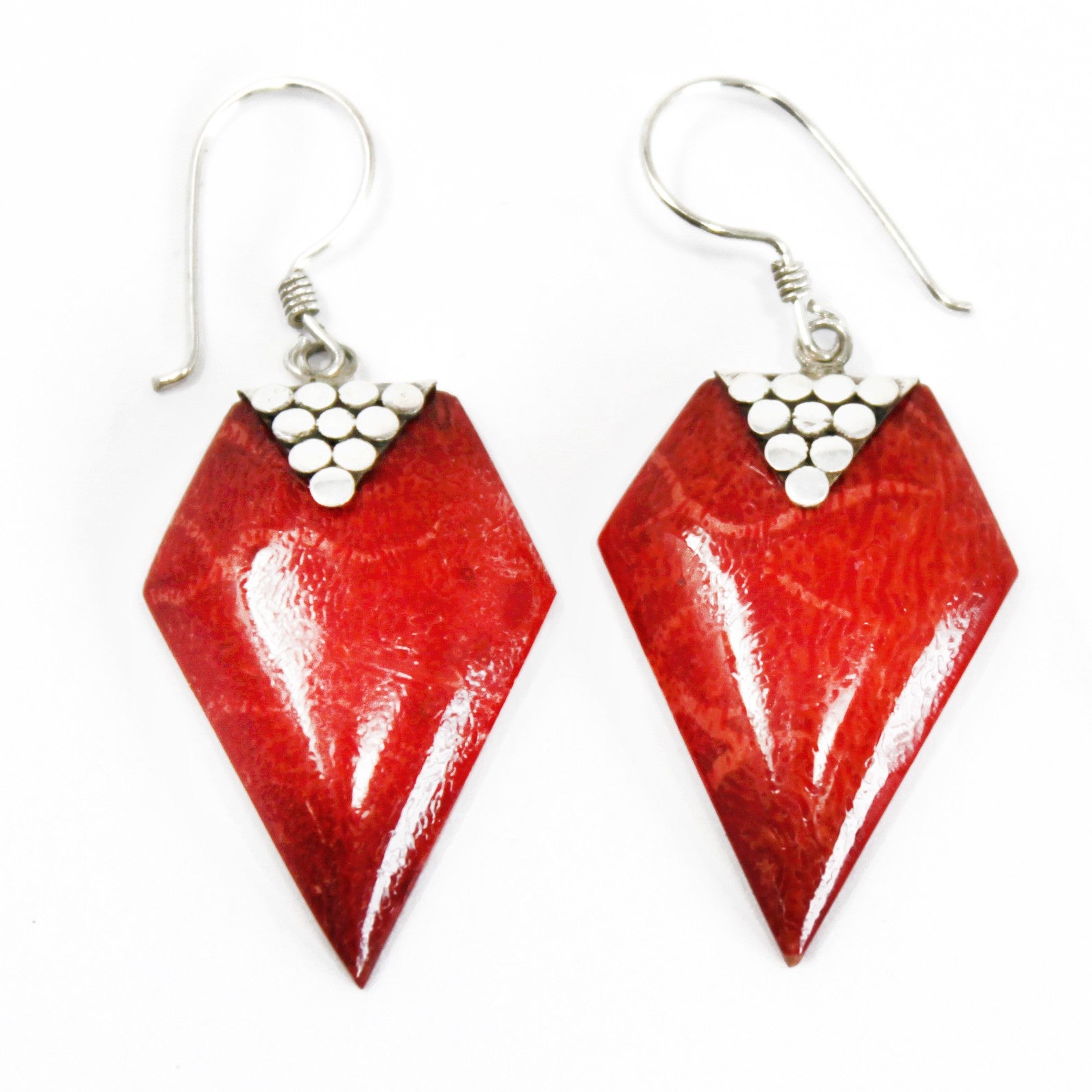 Red Coral Imitation - 925 Silver Earrings - Handmade in Bali