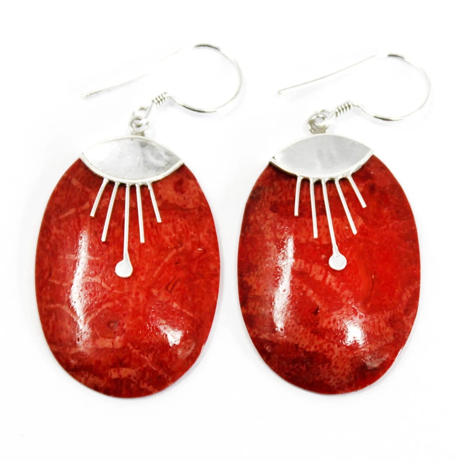 Ancient Wisdom Red Coral Imitation - 925 Silver Earrings - Handmade in Bali Apparel & Accessories > Jewelry > Womens Earrings > Drop Earrings > Red and Silver Drop Earrings emmy-jane-boutique.myshopify.com