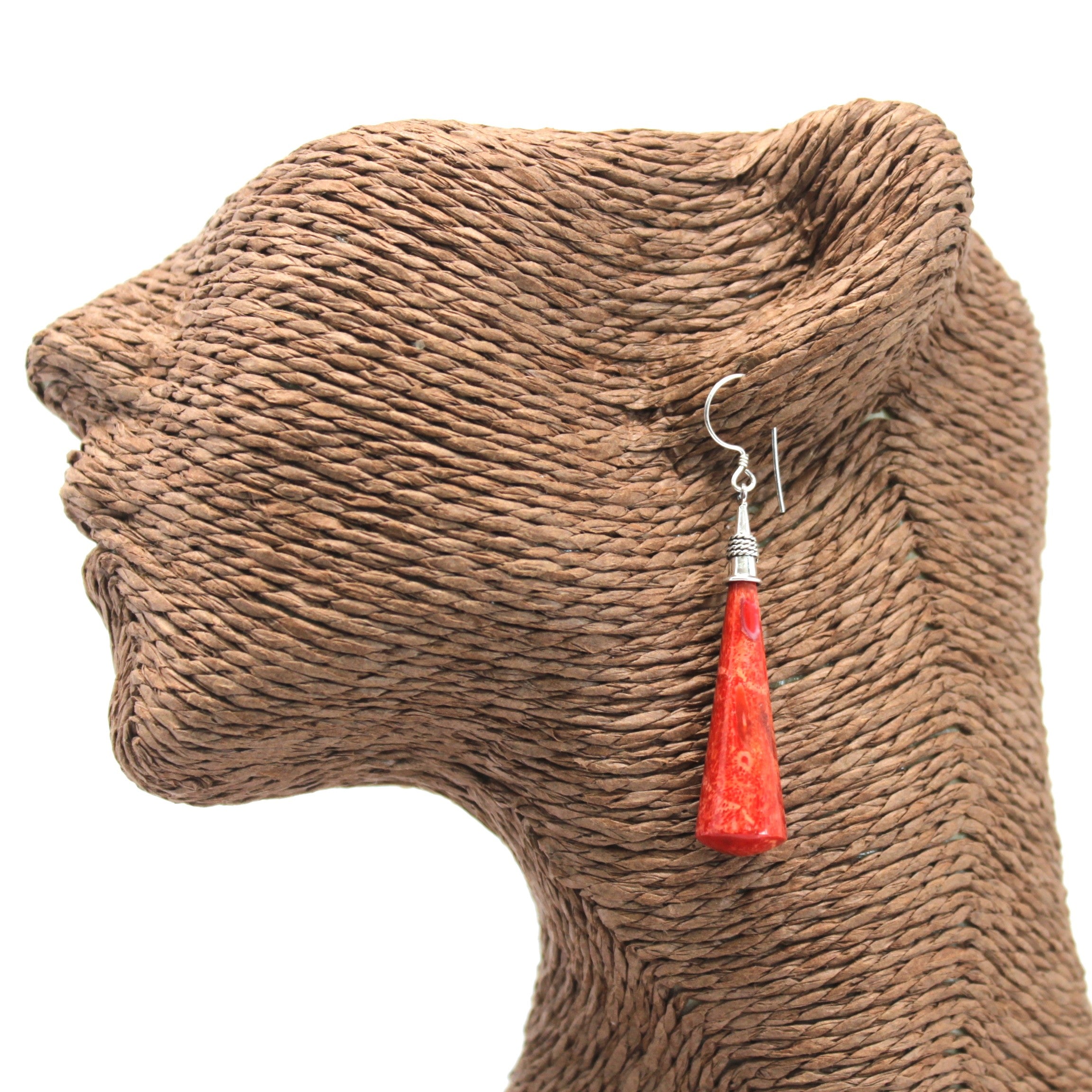 Red Coral Imitation - 925 Silver Earrings - Handmade in Bali