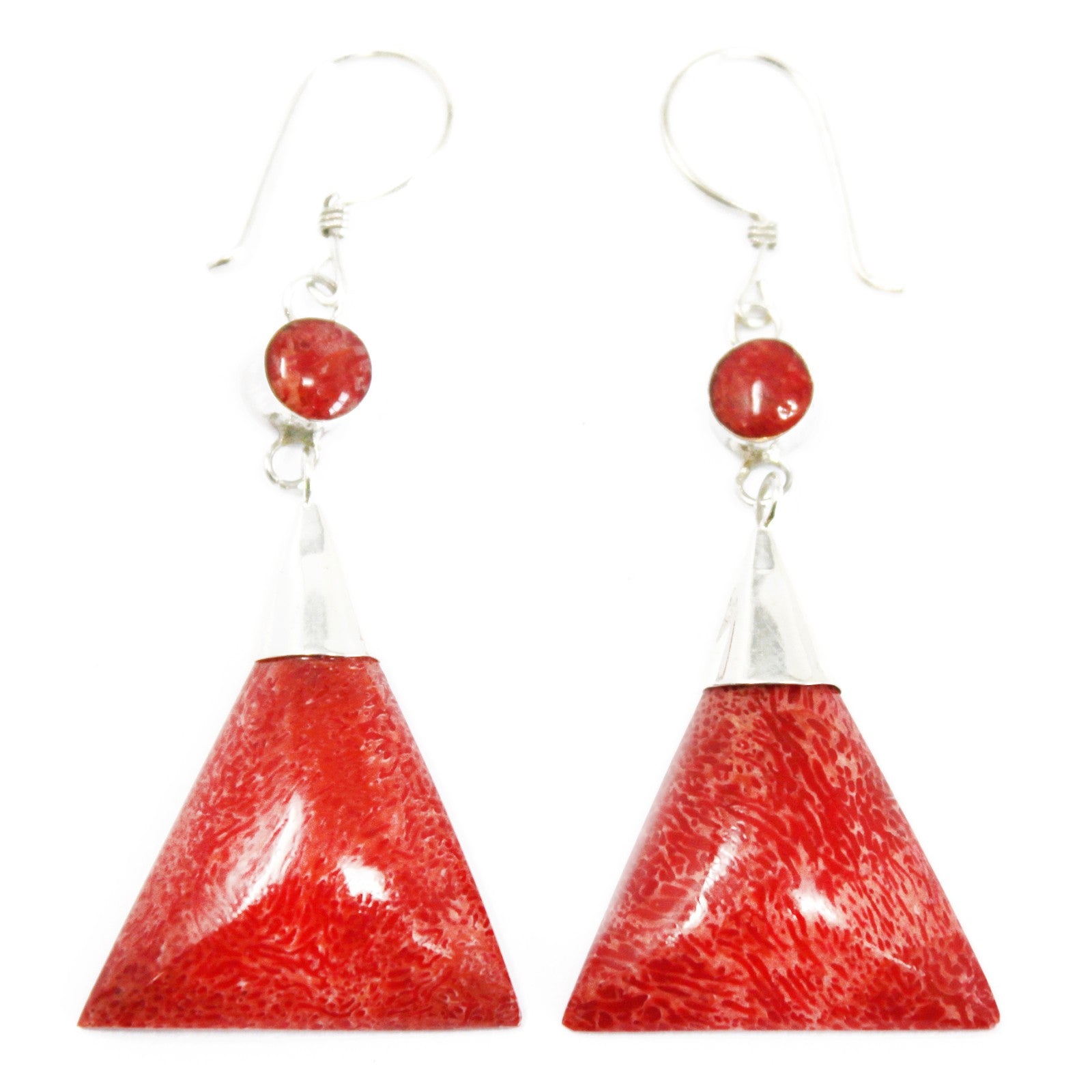 Red Coral Imitation - 925 Silver Earrings - Handmade in Bali