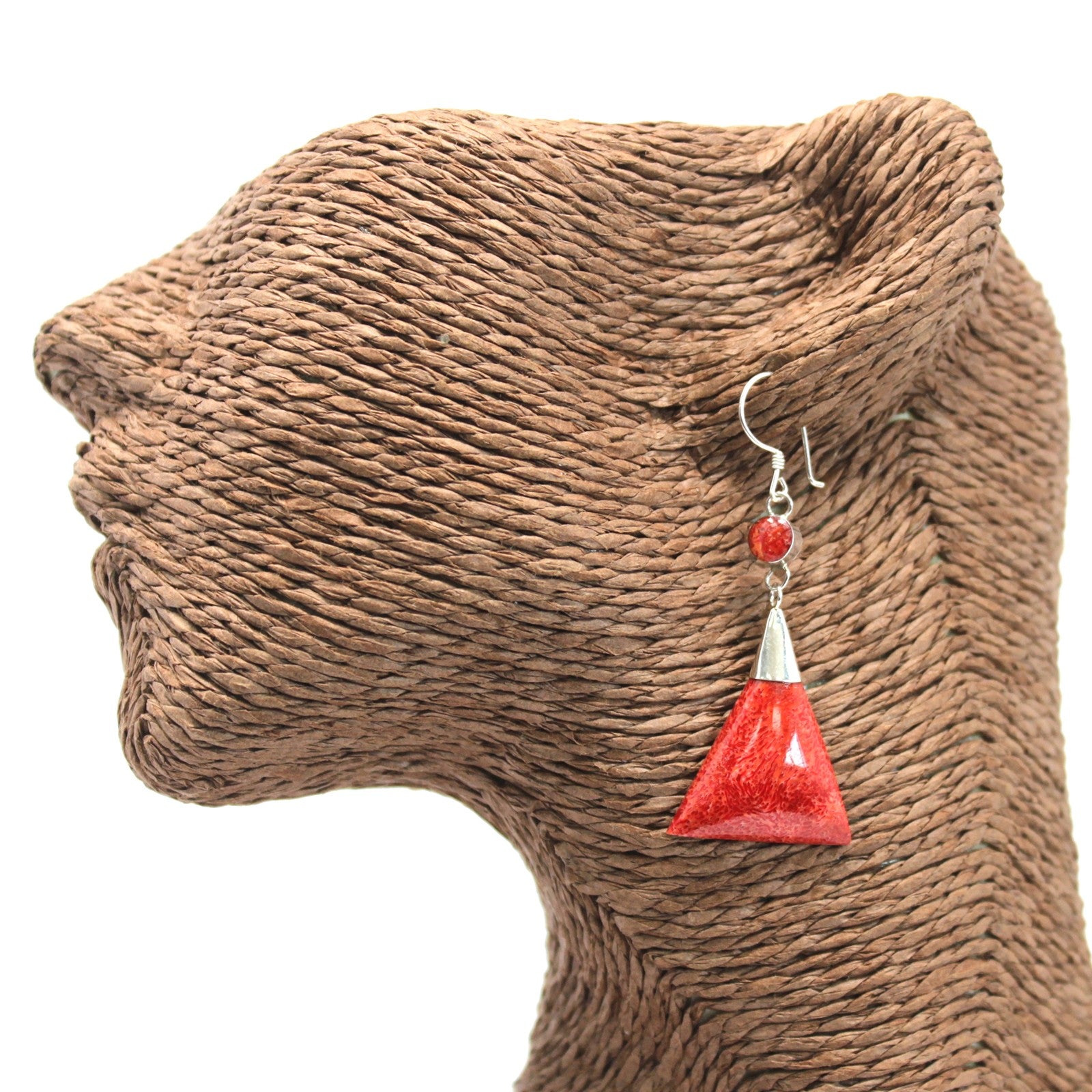 Red Coral Imitation - 925 Silver Earrings - Handmade in Bali