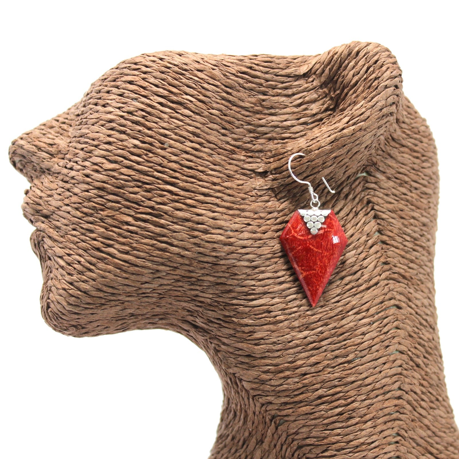 Red Coral Imitation - 925 Silver Earrings - Handmade in Bali